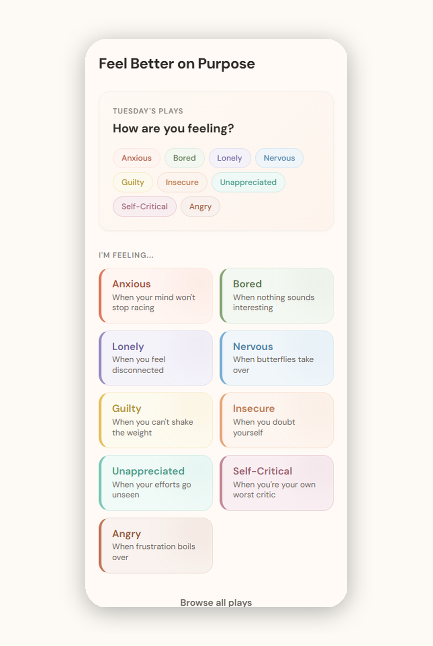 Bonus 1, the Companion App home screen on a phone showing 'How are you feeling?' and a grid of nine emotion cards