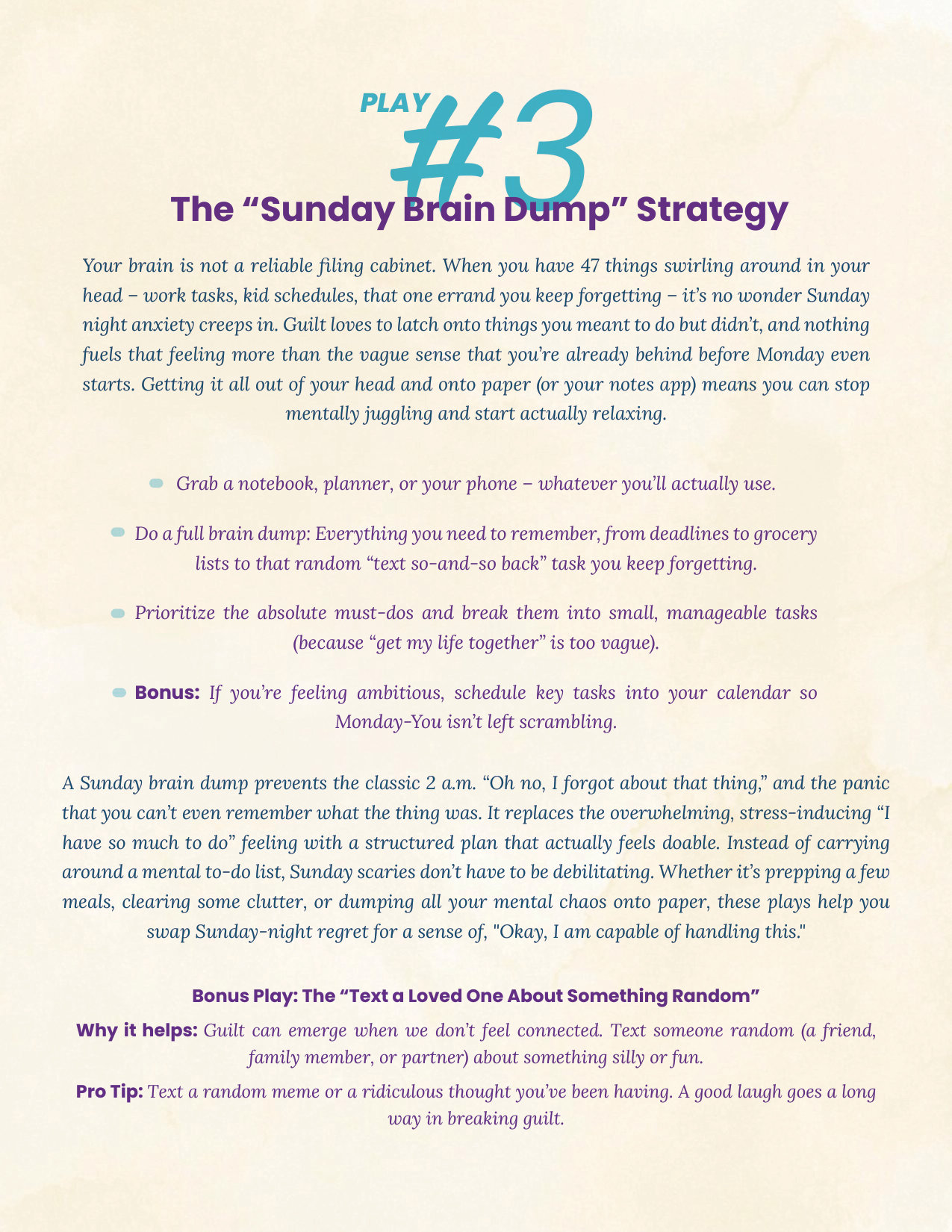 Guilty chapter sample play: Sunday Brain Dump (Play 3)